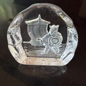 Nybro Sweden vintage Viking Warrior Glass Paperweight